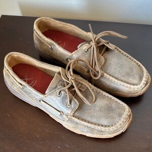 Twisted X Distressed Brown Leather Boat Shoes